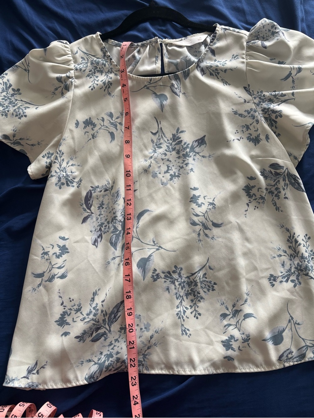 LC Lauren Conrad Cream Blouse with Blue Floral Print